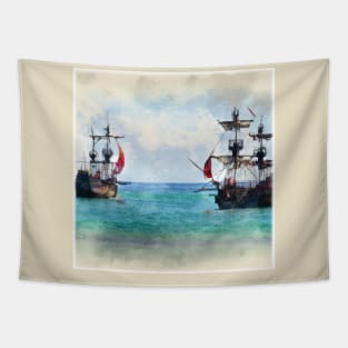 Watercolor Spanish Warships Tapestry