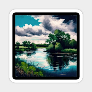 Cloudy Blue Lake Spring Scenery Magnet