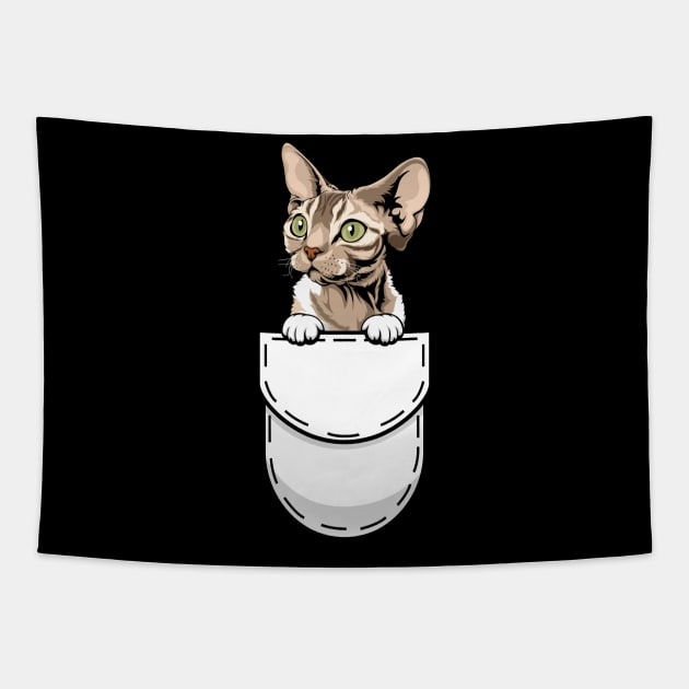 Funny Devon Rex Pocket Cat Tapestry by Pet My Dog