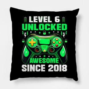 Level 6 Unlocked Awesome Since 2018 6Th Birthday Gaming Pillow