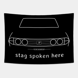 Triumph Stag 1970s British classic car "stag spoken here" white Tapestry