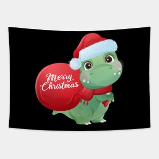 Cute Christmas T Rex Dinosaur With Santa Hat Tapestry