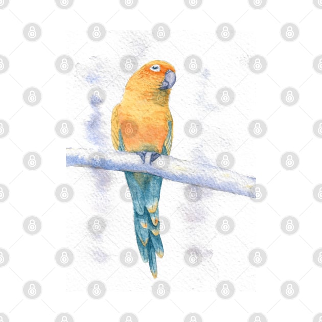 sun conure jendaya watercolor portrait by Oranjade0122