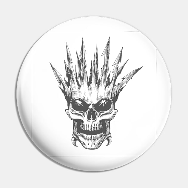 Horror Skull in Sharp Bone Crown Engraving Tattoo Pin by devaleta