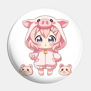 Cute manga girl with little piglets Pin