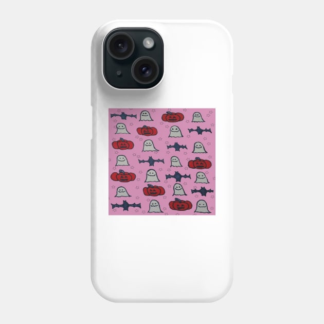 Halloween Ghosts, Bats, and Pumpkins on Pink Phone Case by DanielleGensler