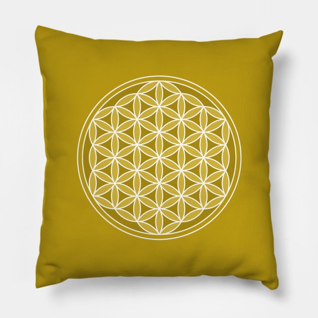 Flower of Life Golds & White Pillow by NataliePaskell