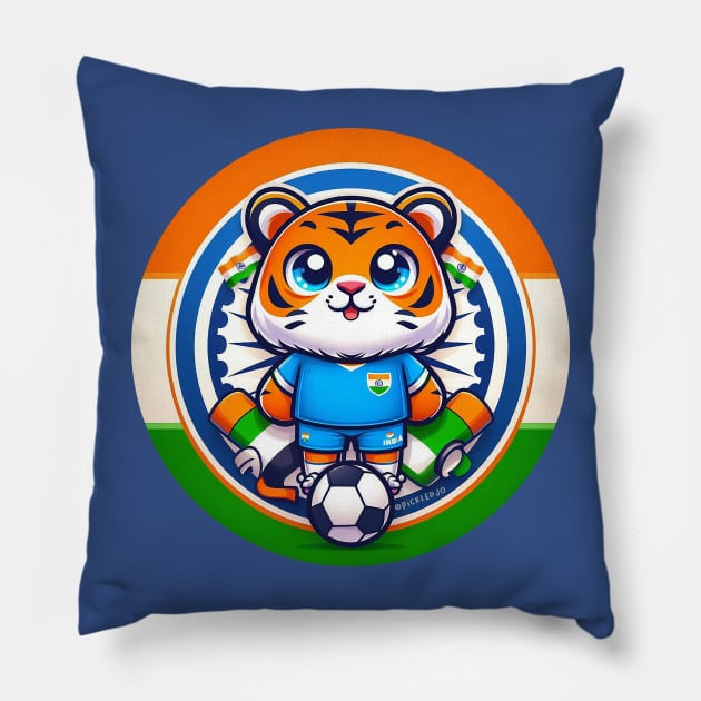 Indian Tiger playing football Pillow by Sketchy