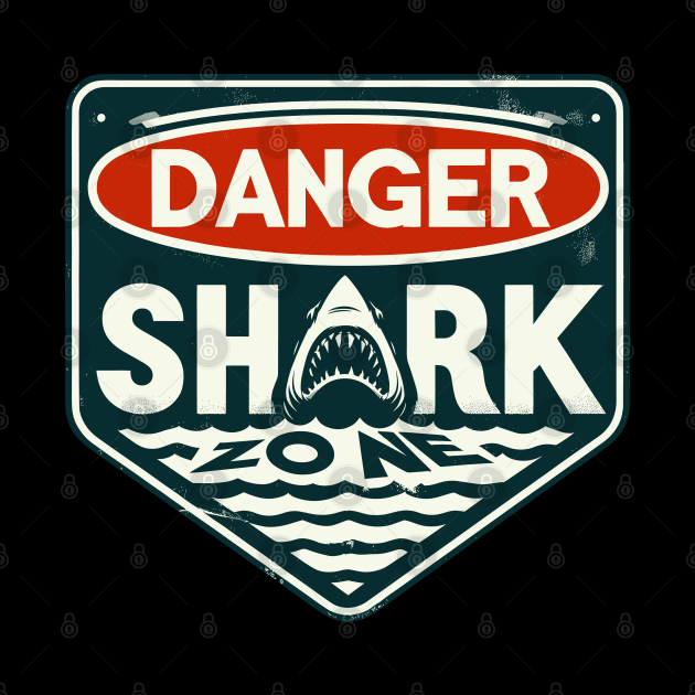 Retro Danger Shark Zone Warning by TomFrontierArt