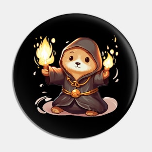 Sea Otter Wizard holding a torch fire Pin