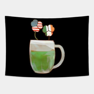 American and Irish flag clovers in a green beer Tapestry