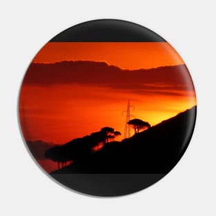 Sunrise Sky Silhouette Pine Trees Electricity tower Pin