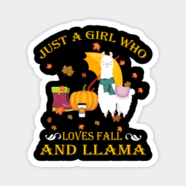 Just A Girl Who Loves Fall & Llama Funny Thanksgiving Gift Magnet by LiFilimon