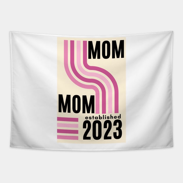 mom established 2023, new mom, mom to be pink girl gender reveal, baby shower retro style Tapestry by KIRBY-Z Studio