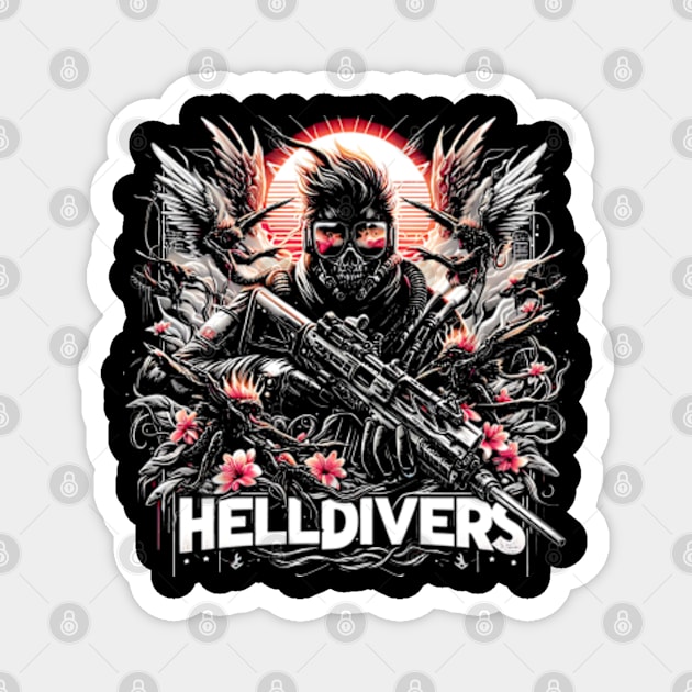 dynamic composition of Helldivers fighting against a swarm of insect-like aliens - fantasy Magnet by StyleTops