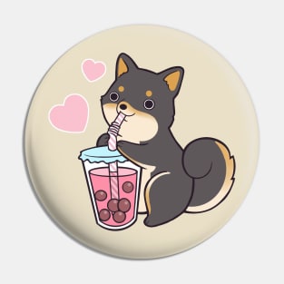 Black Shiba Bubble Tea Pin