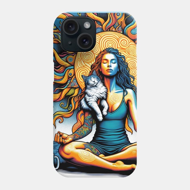 Meditating Woman and Cat Phone Case by Sideways Tees