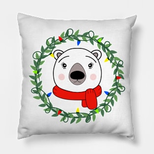 Merry Beary Polar Bear Christmas Wreath Pillow