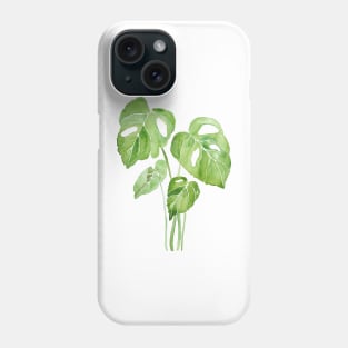 green monstera leaf watercolor Phone Case