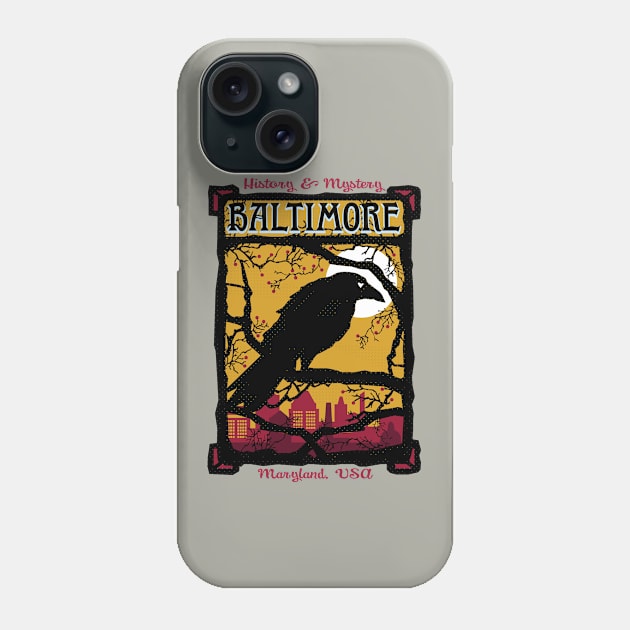 Charm City, Baltimore Raven Watches Over City, Design for Baltimore Lovers Phone Case by penandinkdesign@hotmail.com