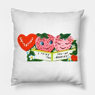 Cute Smiling Anthropomorphic Strawberry Vintage Valentie Pillow