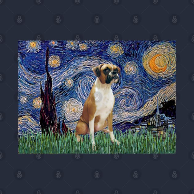 Starry Night (Van Gogh) Adapted to Feature a Boxer (natural ears) by Dogs Galore and More