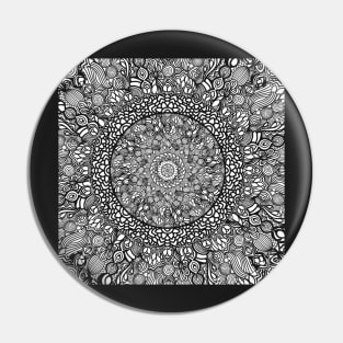 Zentangle Mandala, Black and White Digital Illustration Pin