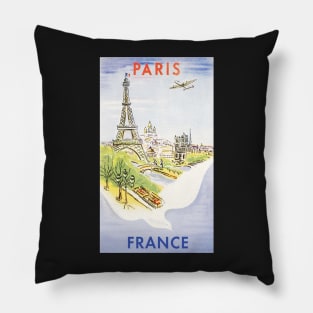 Retro poster - travel - vintage - Paris Pillow