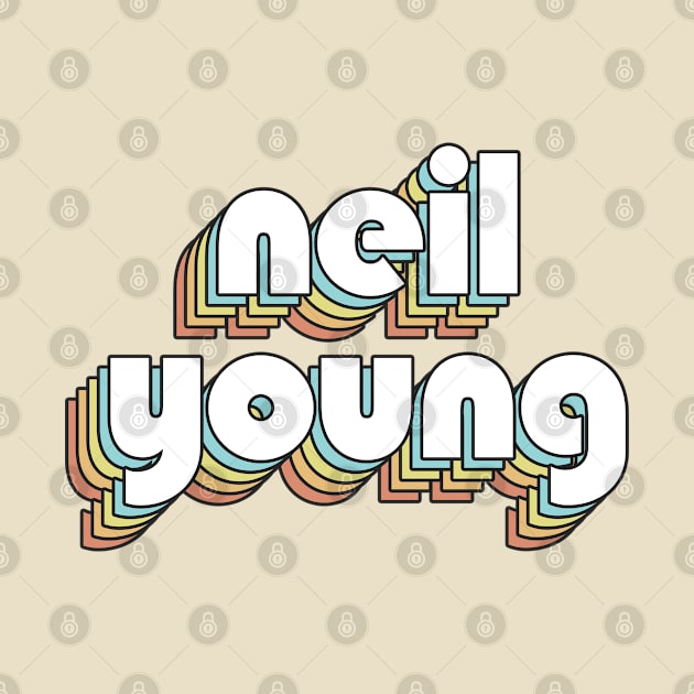 Neil Young - Retro Rainbow Typography Faded Style by Paxnotods