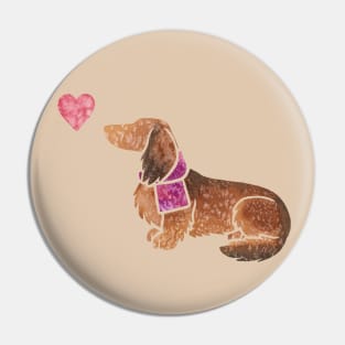 Longhaired Dachshund watercolour Pin