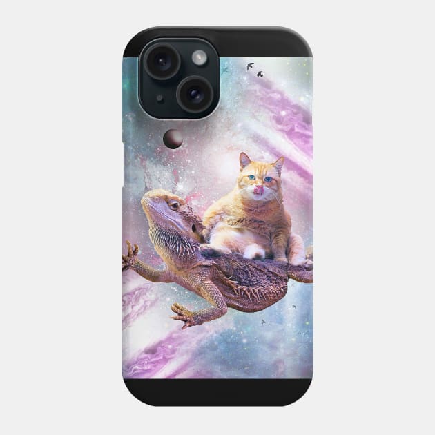 Space Cat Riding Bearded Dragon Lizard Phone Case by Random Galaxy