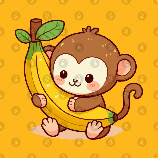 cute cartoon baby monkey hugs banana by fikriamrullah