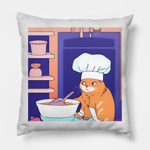 orange cat cooking 02 Pillow by Kopandavil