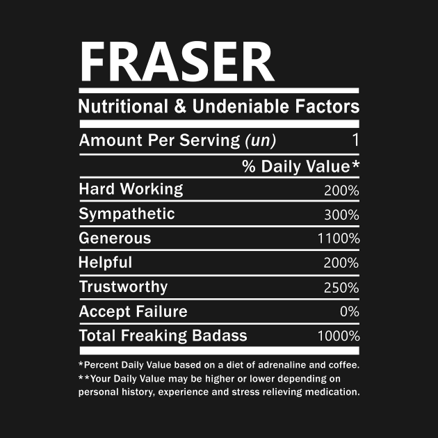 Fraser Name T Shirt - Fraser Nutritional and Undeniable Name Factors Gift Item Tee by nikitak4um