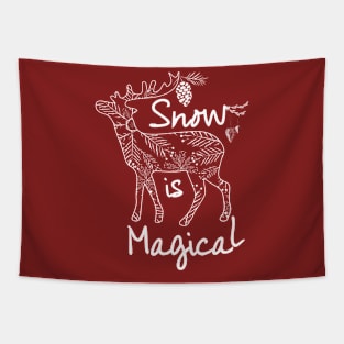 Merry Christmas quotes with cute reindeer design Tapestry