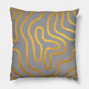 Grey Gold colored abstract lines pattern Pillow