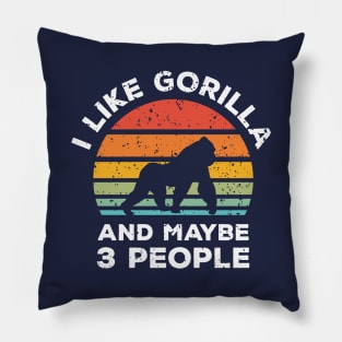 I Like Gorilla and Maybe 3 People, Retro Vintage Sunset with Style Old Grainy Grunge Texture Pillow