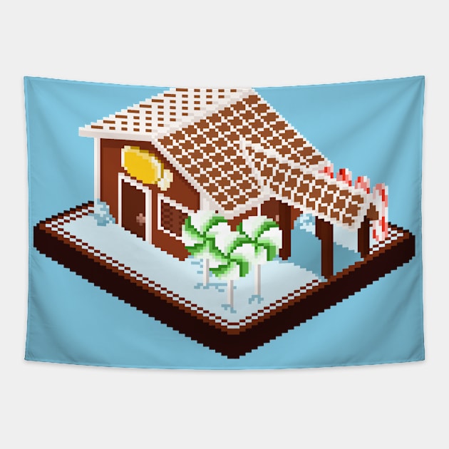 Pixel Art Gingerbread House Tapestry by PixelCarvel