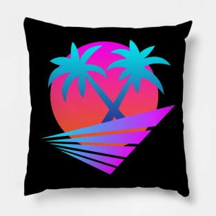 Retro 80's Sunset Palms Pillow