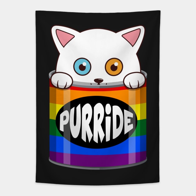 Funny White Cat Gay Pride Tapestry by Luna Illustration