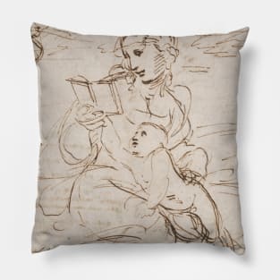 Reading Madonna and Child in a Landscape betweem two Cherub Heads by Raphael Pillow