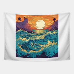 Crashing Japanese Waves Tapestry