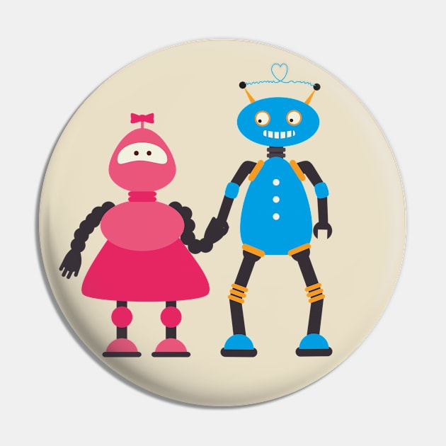 Robot Lovely Couple Pin by Mako Design 