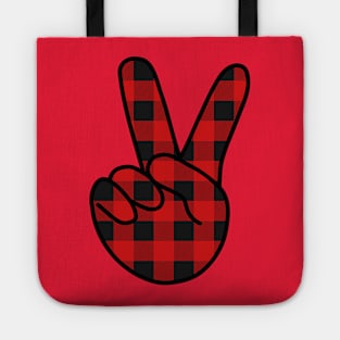 V Sign Plaid Tote