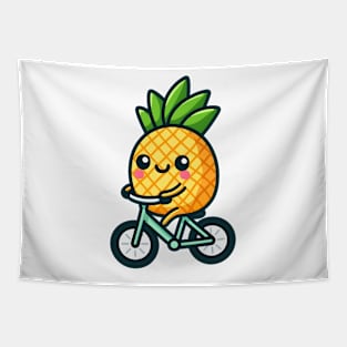 Cute Pineapple On A Bike Tapestry