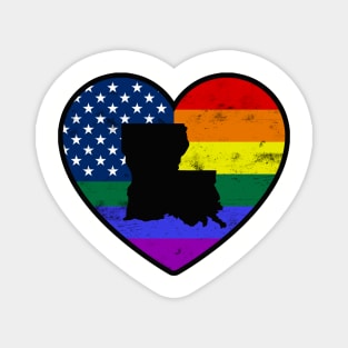 Louisiana United States Gay Pride Flag Heart Magnet