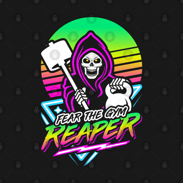 Fear The Gym Reaper Fitness Retro Neon Synthwave 80s 90s by brogressproject