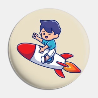 Cute Kid Riding Rocket Pin