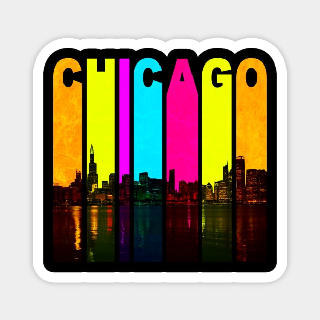 Retro Chicago Illinois Cityscape Skyline Magnet by phughes1980