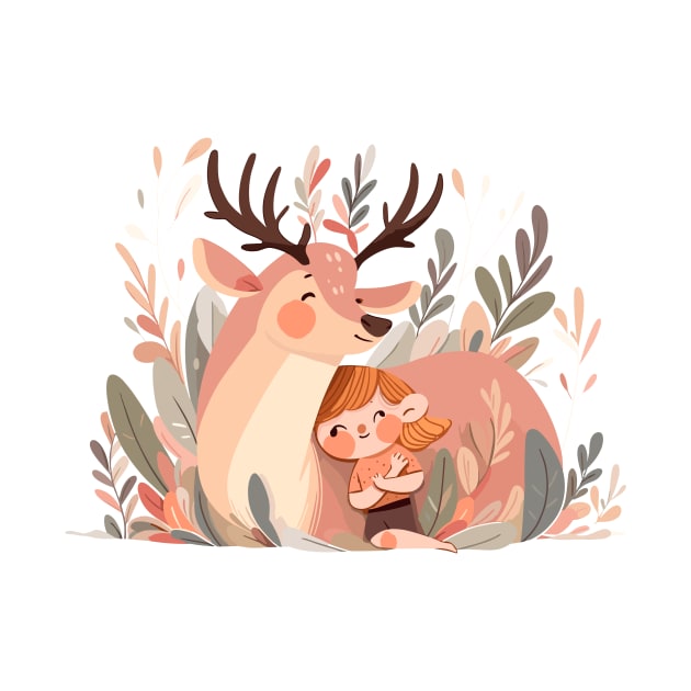 Cute Stag Deer Animal Loving Cuddle Embrace Children Kid Tenderness by Cubebox